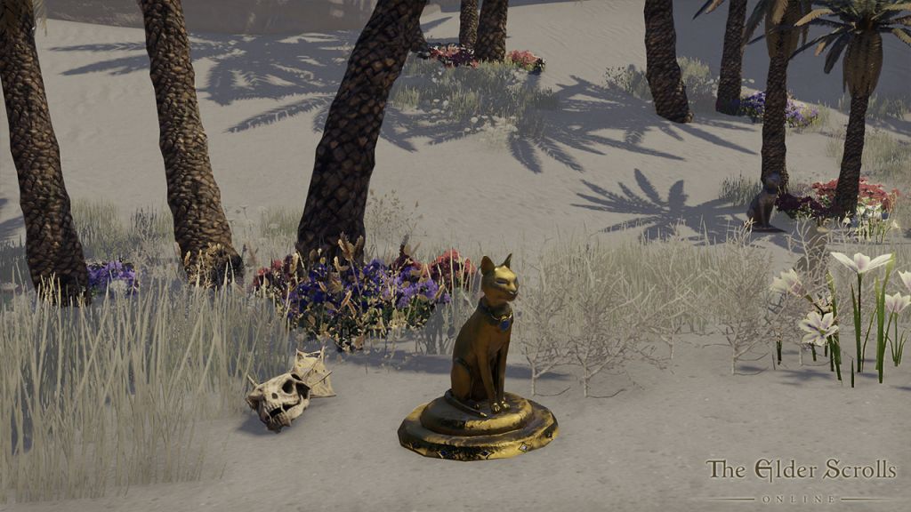 Modeled & Textured assets: Lamia skull asset, Golden Cat Statue, Stone Cat Statue, Crete Palm Tree set (Set of 10), Lavender Phlox flower clusters (purple & red versions, Set of 4 each), Rain Lily flower clusters (Set of 3)